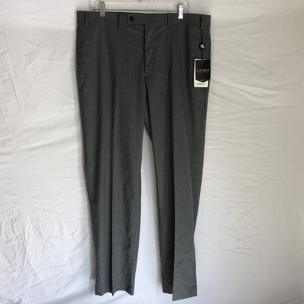 Lauren Ralph Lauren Dress Pants Mens 38x32 Gray Ultraflex Stretch Flat Front